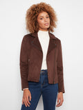 Faux Suede Moto Jacket - Coffee