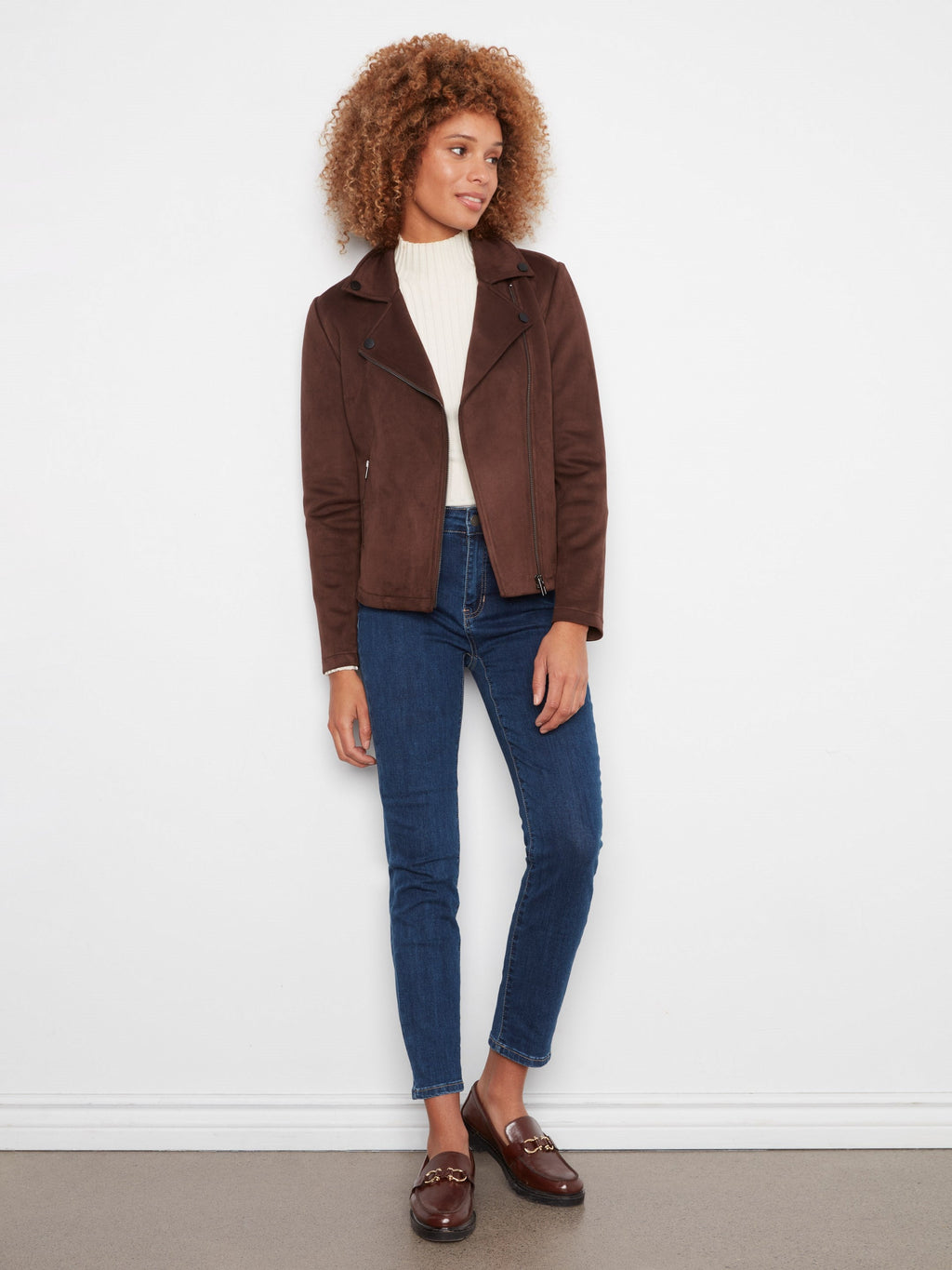 Faux Suede Moto Jacket - Coffee