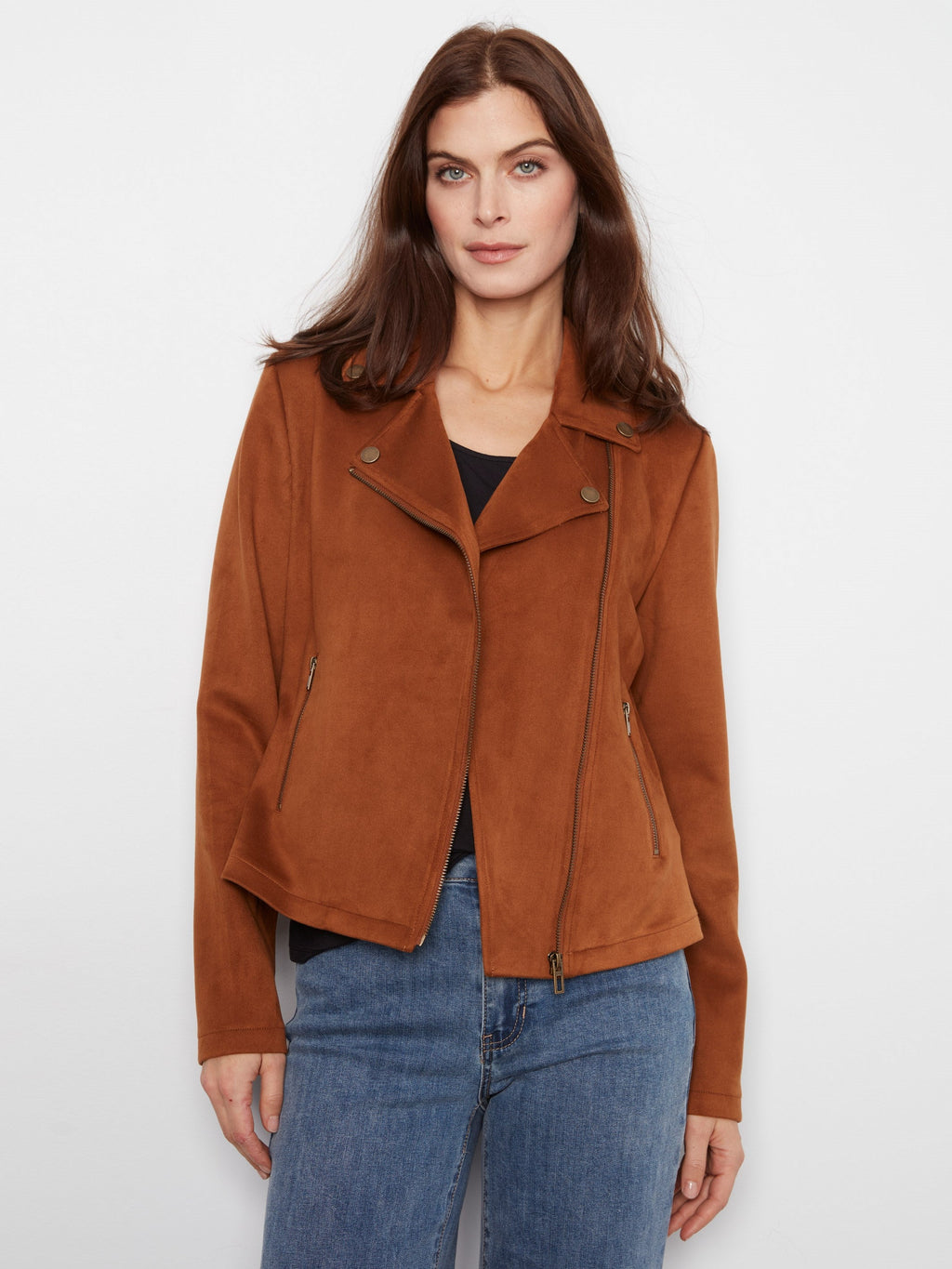 Faux Suede Moto Jacket - Toffee