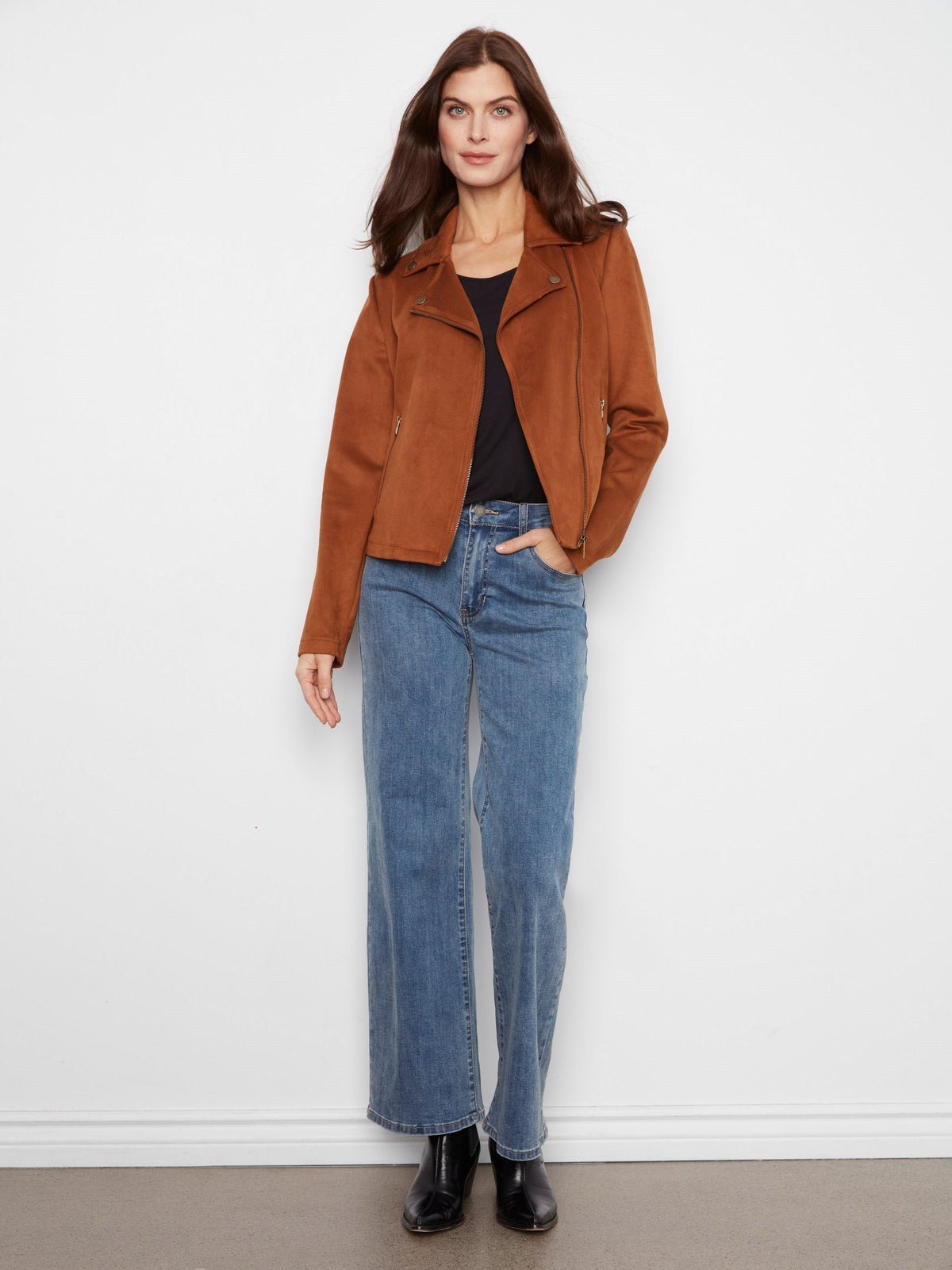 Faux Suede Moto Jacket - Toffee