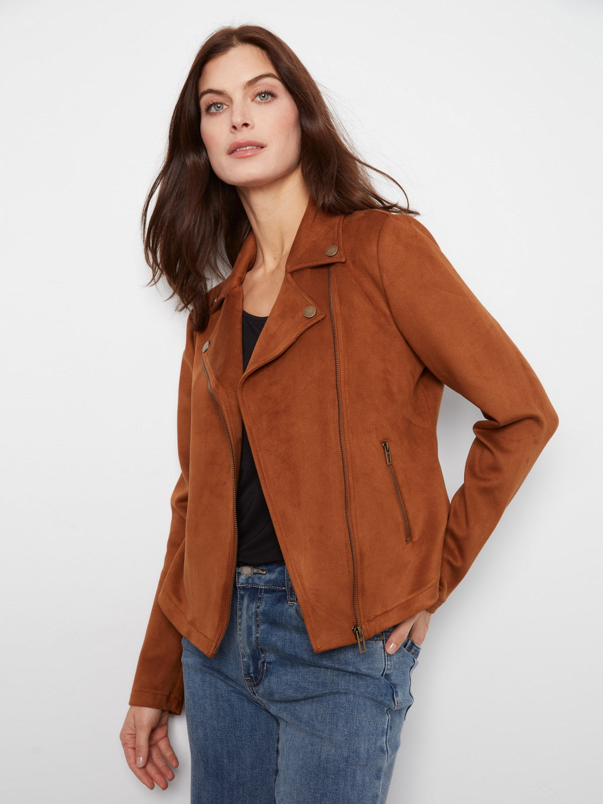 Faux Suede Moto Jacket - Toffee