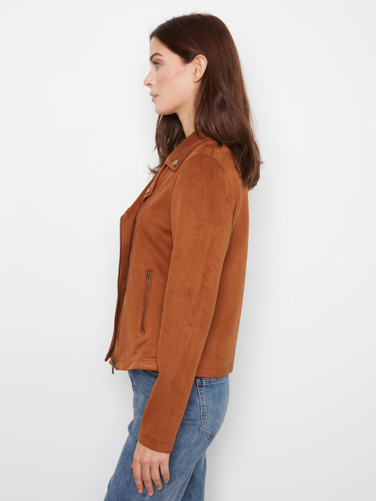 Faux Suede Moto Jacket - Toffee