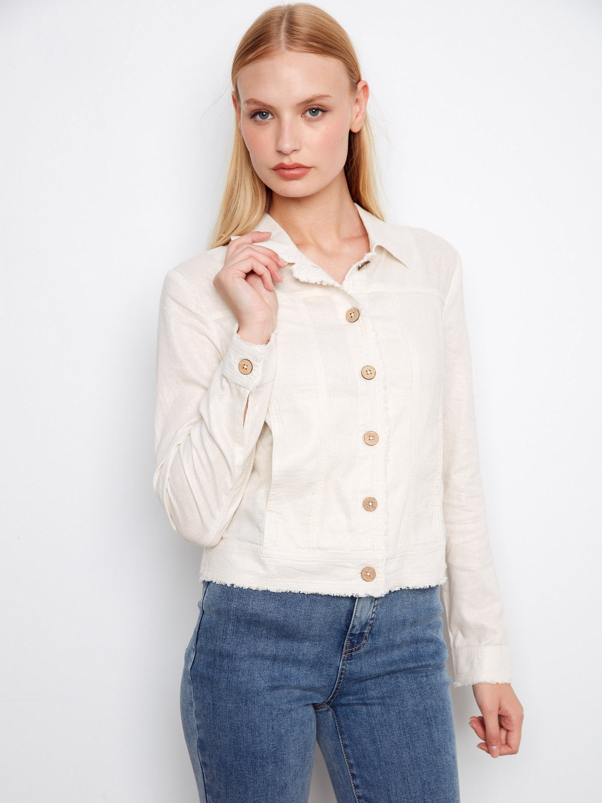 Foiled Linen Blend Jacket - Champagne