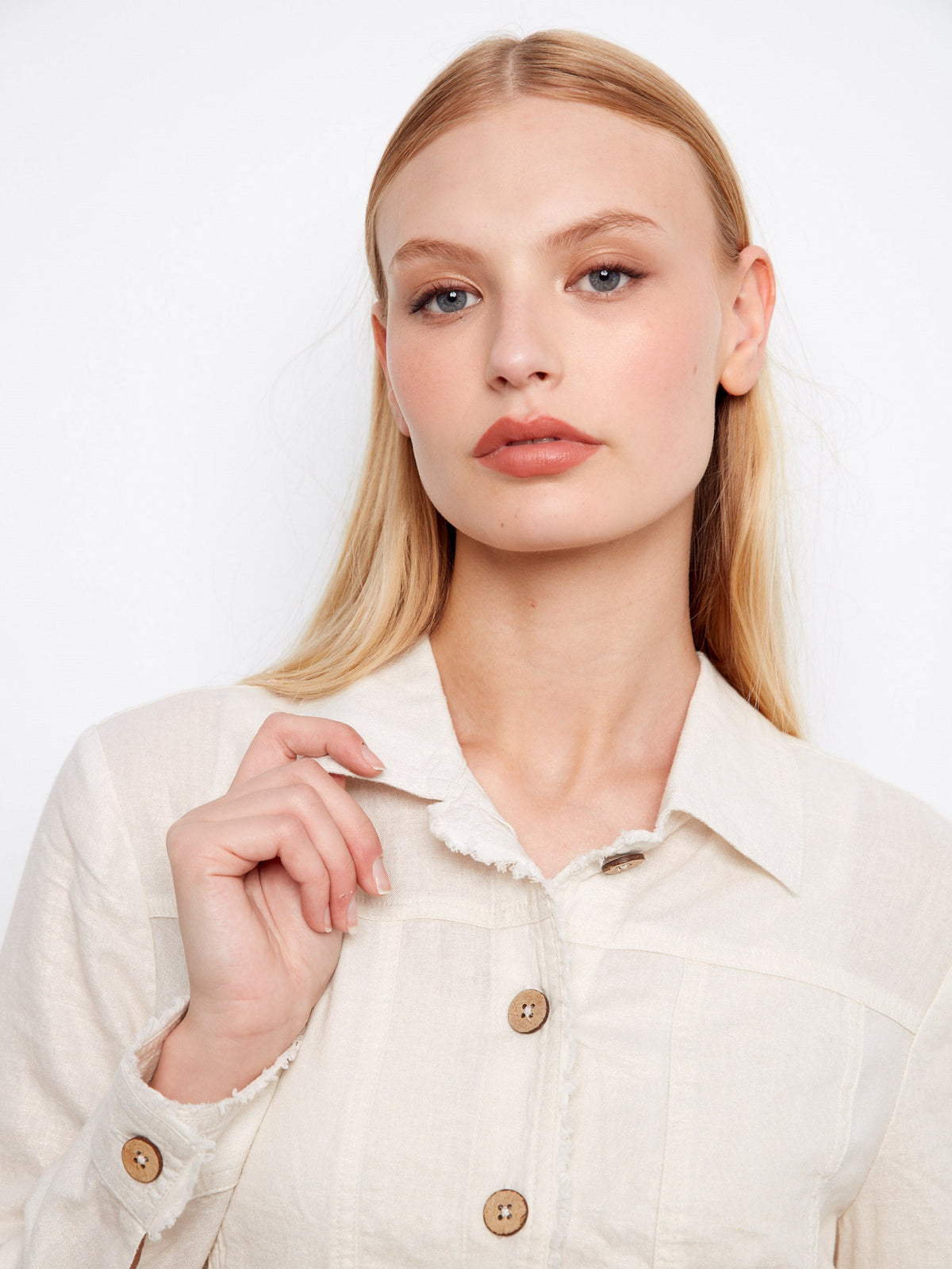 Foiled Linen Blend Jacket - Champagne