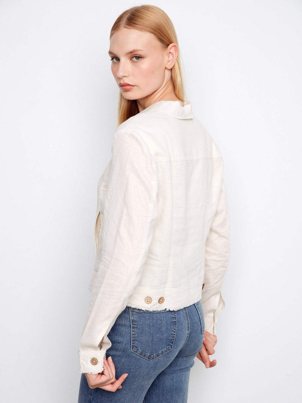 Foiled Linen Blend Jacket - Champagne