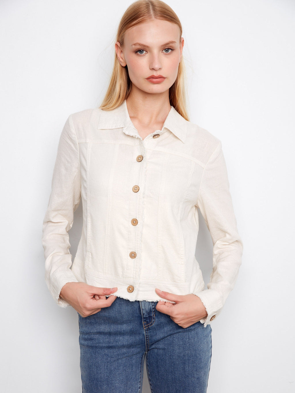 Foiled Linen Blend Jacket - Champagne