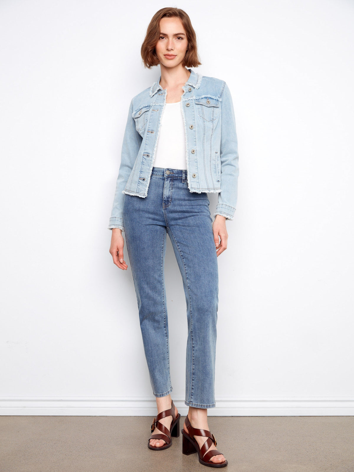 Frayed Edge Stretch Denim Jacket - Bleach Blue