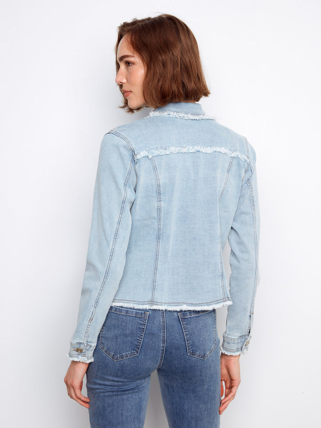Frayed Edge Stretch Denim Jacket - Bleach Blue