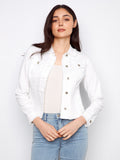 Frayed Edge Stretch Twill Jean Jacket - White