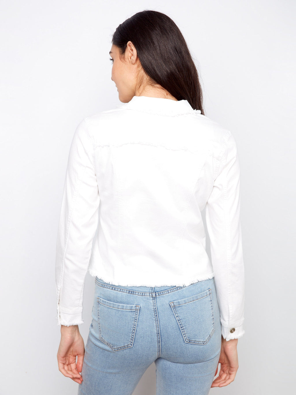 Frayed Edge Stretch Twill Jean Jacket - White