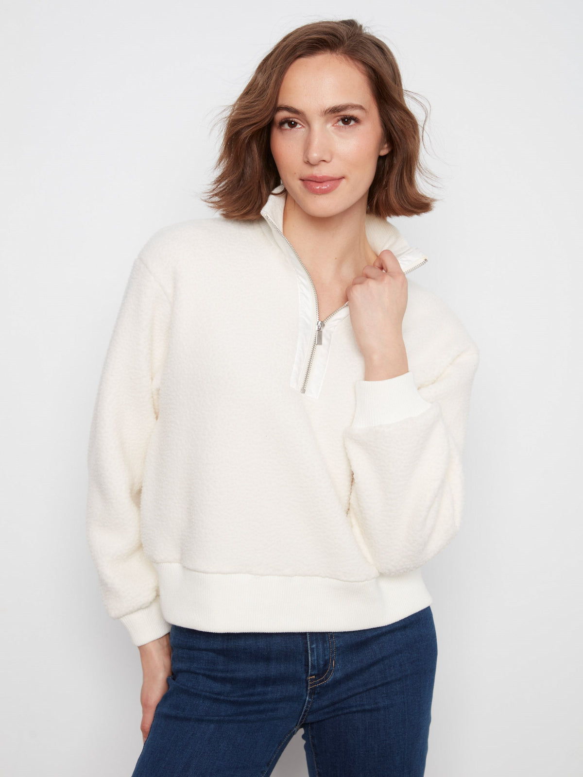 Half-Zip Fleece Pullover - Ecru