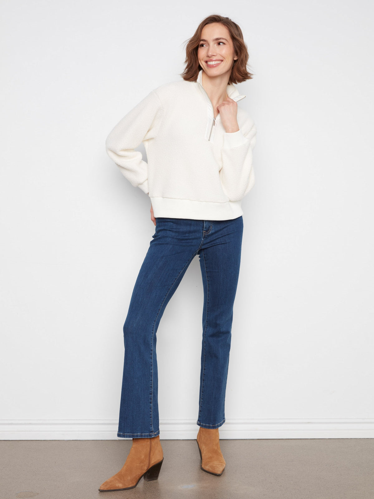 Half-Zip Fleece Pullover - Ecru