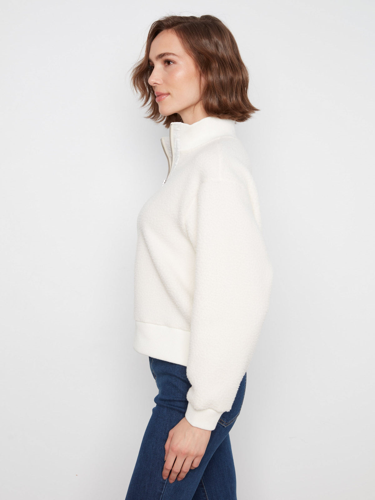 Half-Zip Fleece Pullover - Ecru