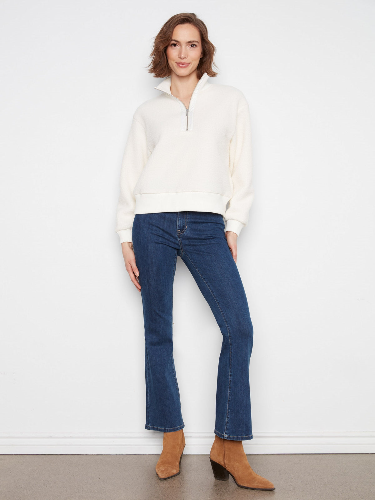 Half-Zip Fleece Pullover - Ecru