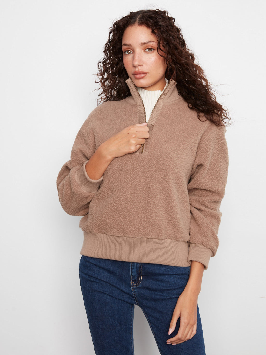 Half-Zip Fleece Pullover - Taupe
