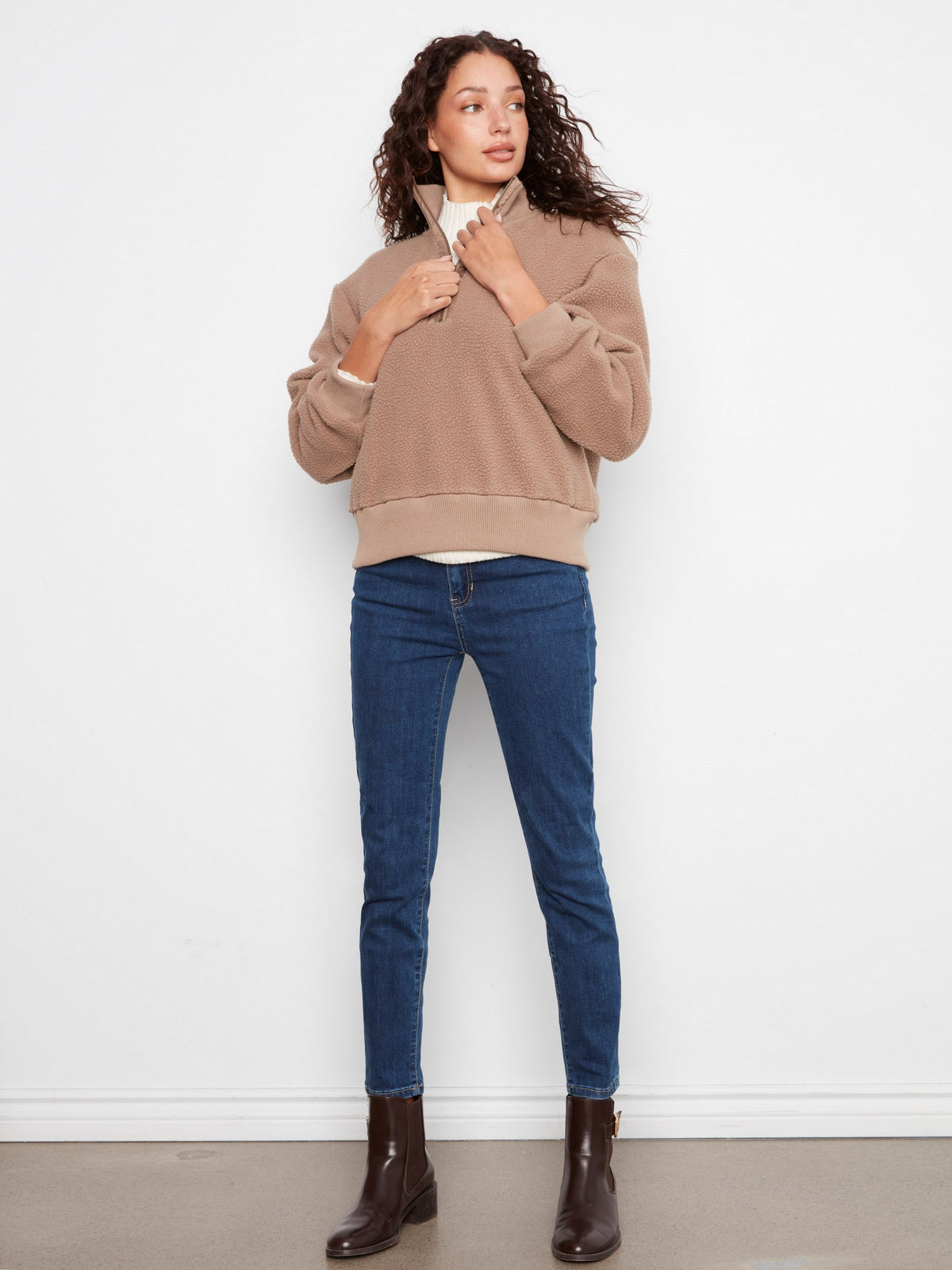 Half-Zip Fleece Pullover - Taupe