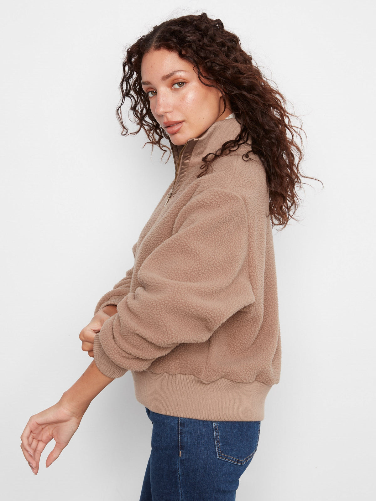 Half-Zip Fleece Pullover - Taupe