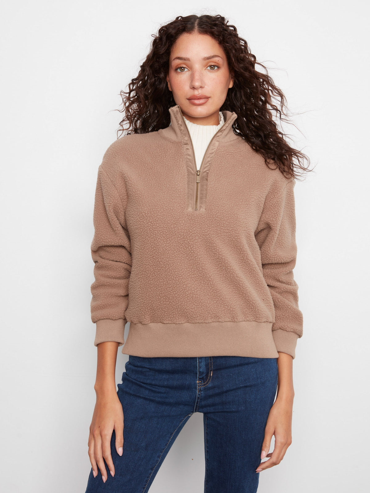 Half-Zip Fleece Pullover - Taupe