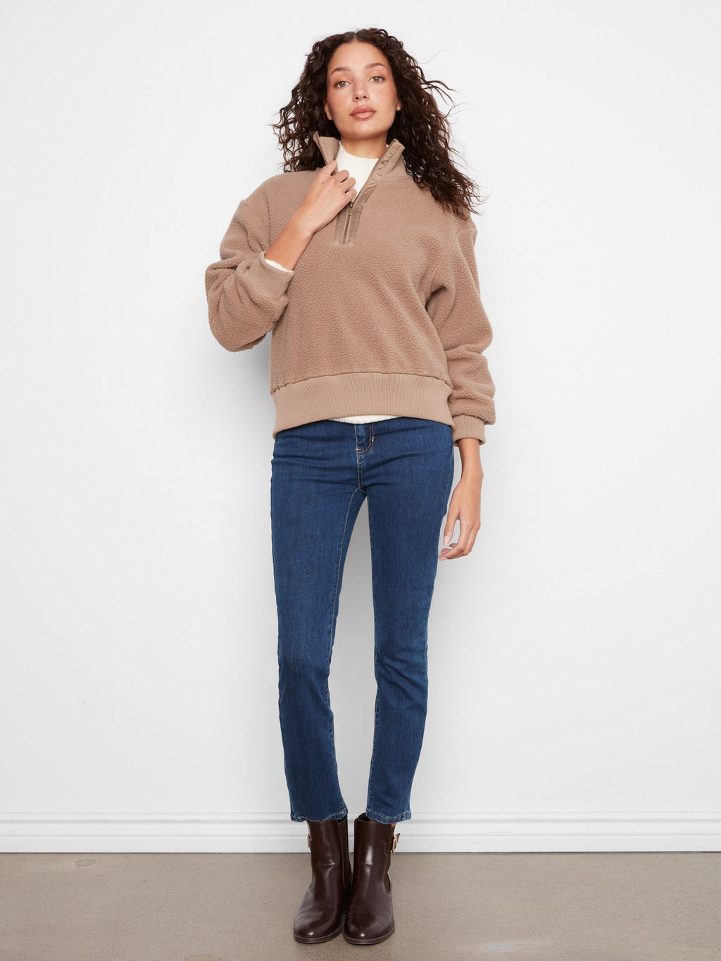 Half-Zip Fleece Pullover - Taupe