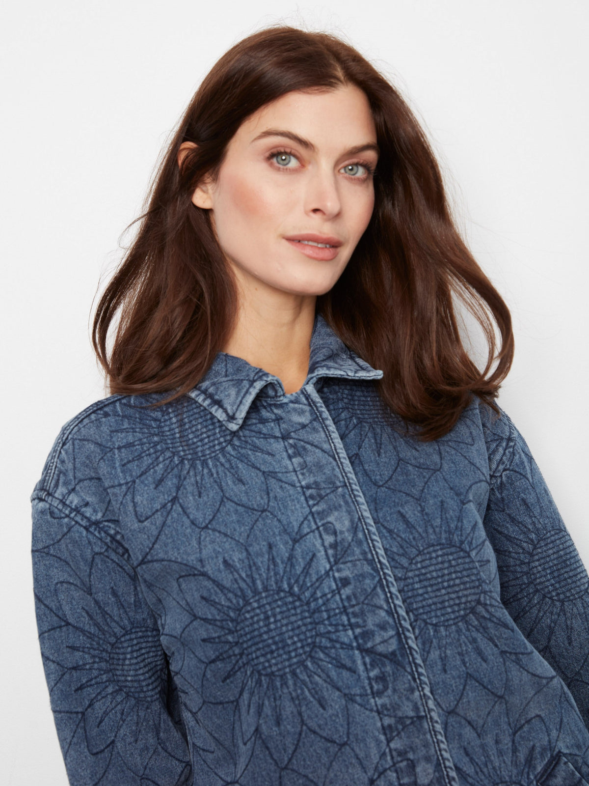 Long Quilted Denim Jacket - Medium Blue