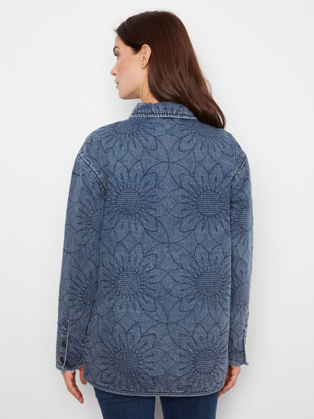Long Quilted Denim Jacket - Medium Blue