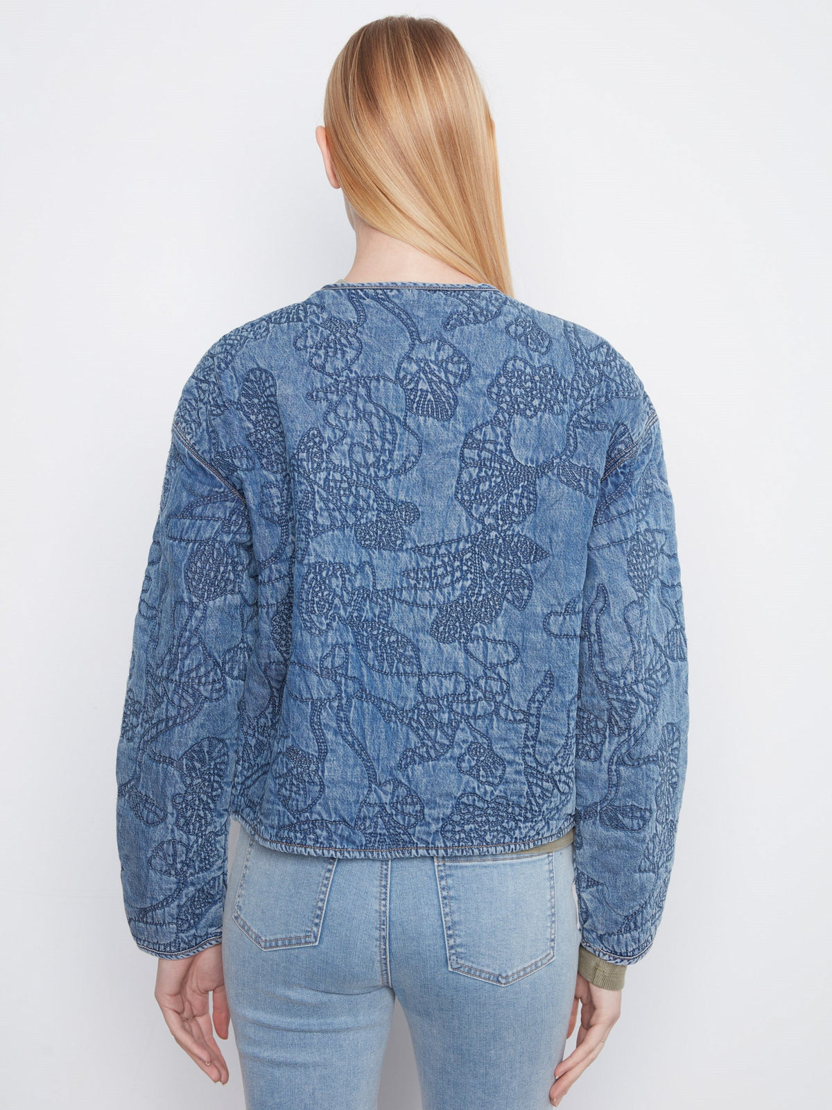 Quilted Tencel Denim Bomber Jacket - Medium Blue