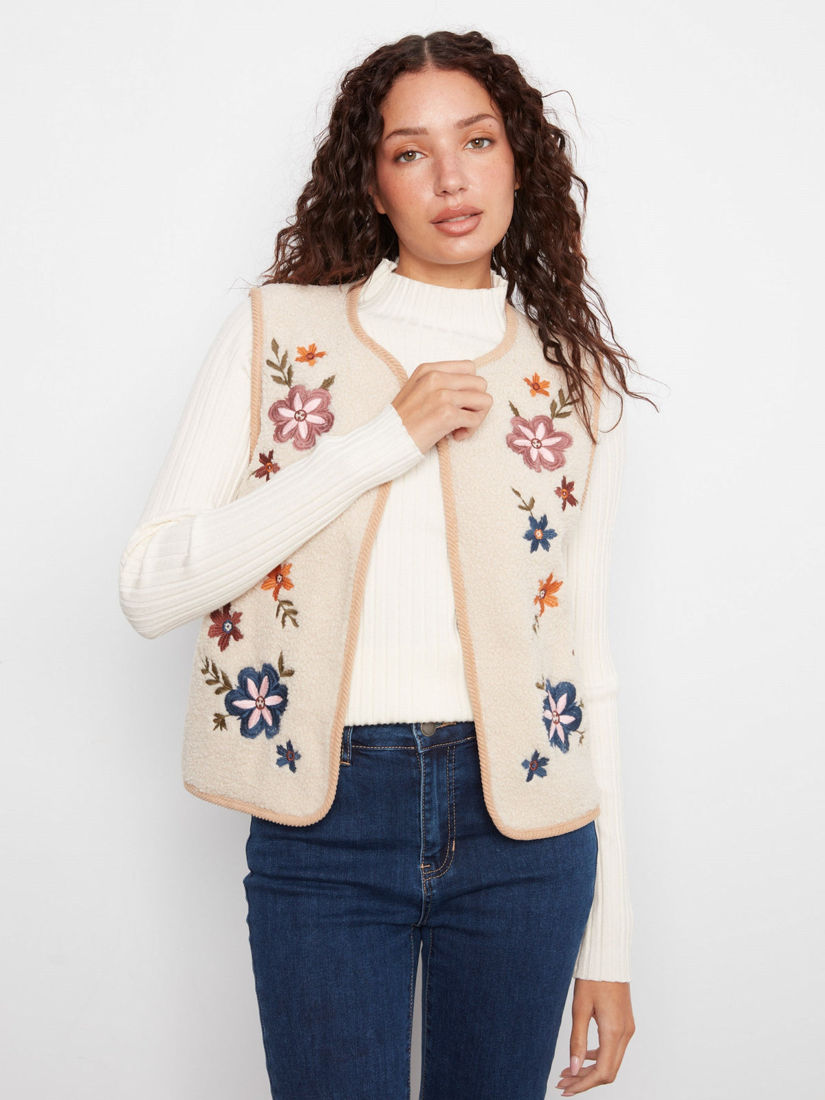 Reversible Embroidered Sherpa & Faux Suede Vest - Celebration