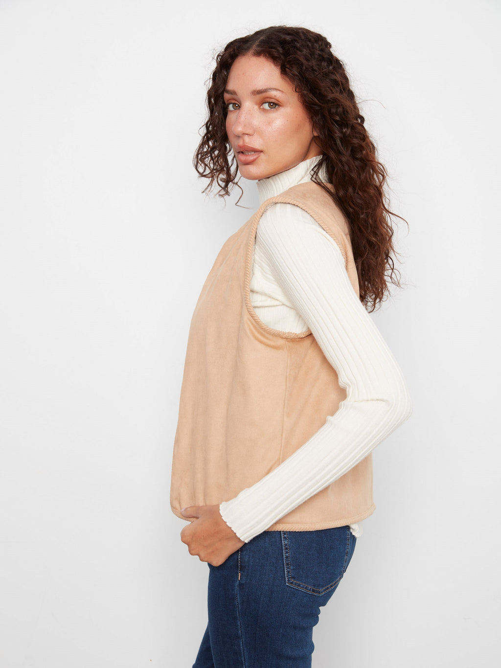 Reversible Embroidered Sherpa & Faux Suede Vest - Celebration