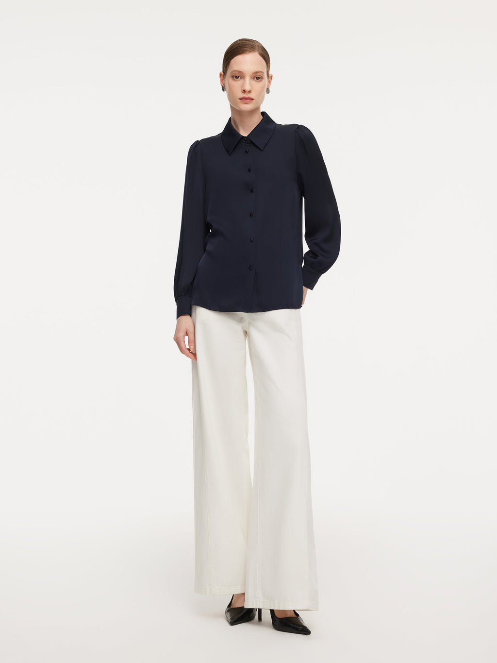 22MM Mulberry Silk Women Shirt With Detachable Ruffle Detail