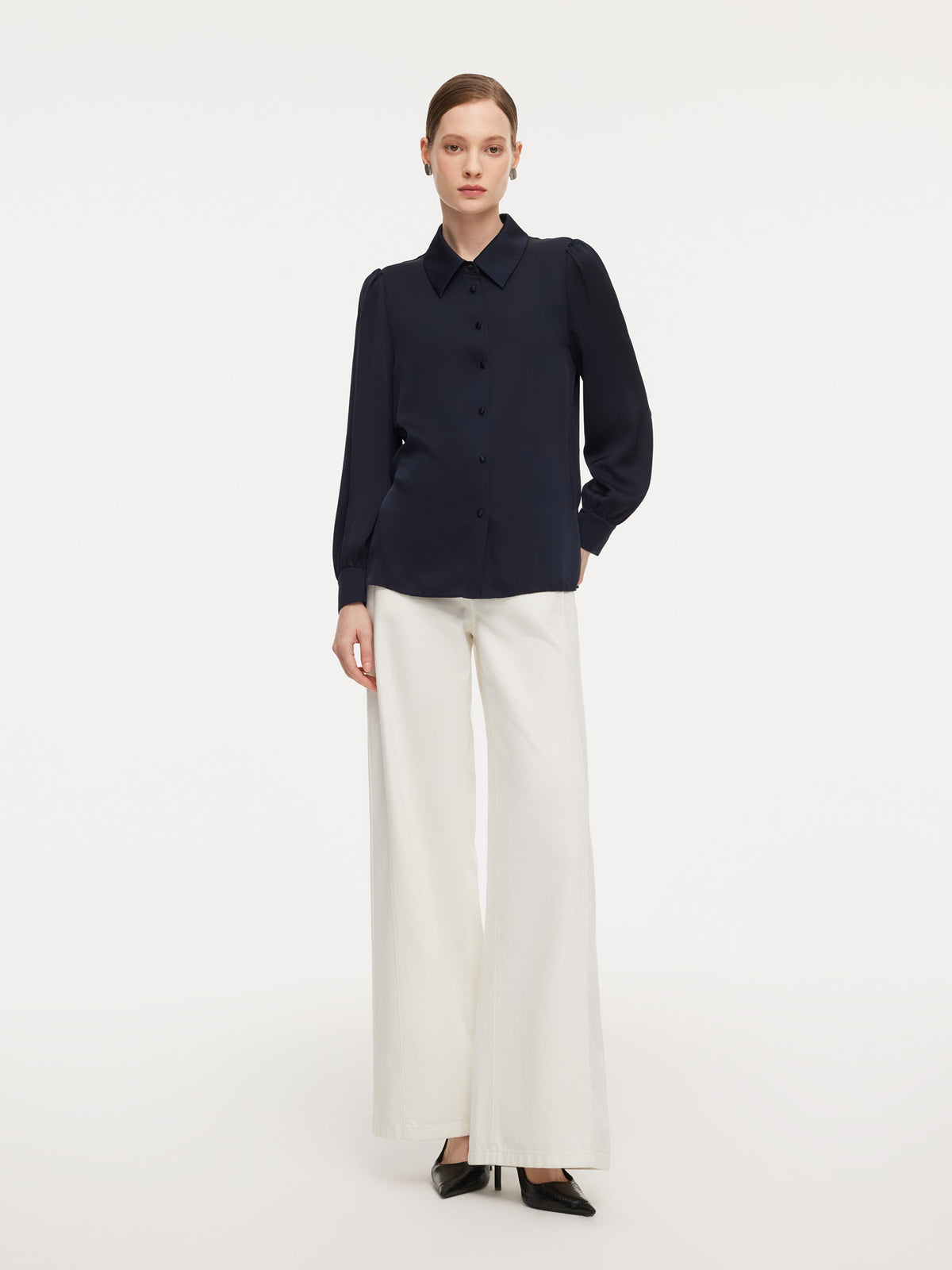 22MM Mulberry Silk Women Shirt With Detachable Ruffle Detail