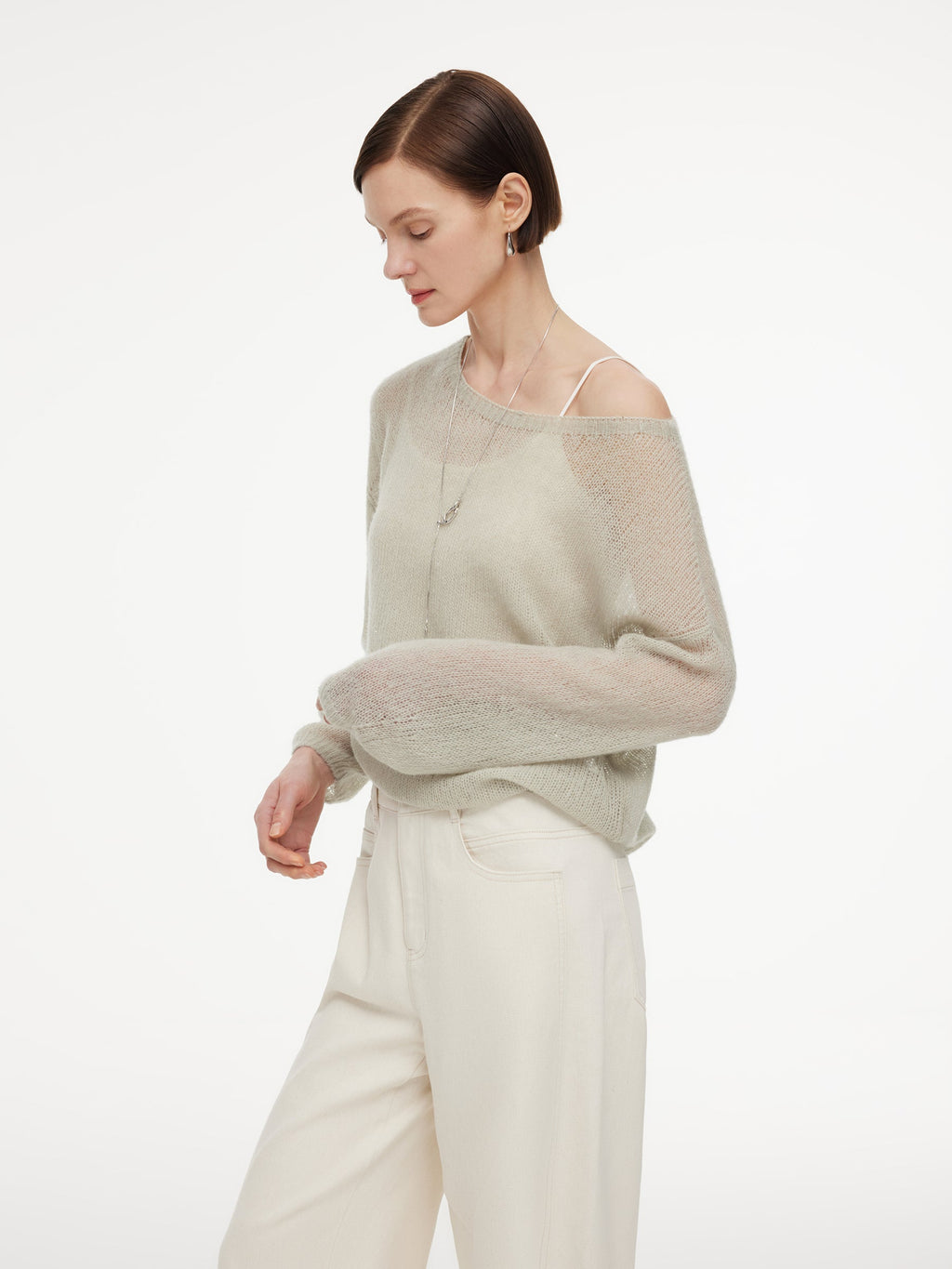 Cashmere Mulberry Silk Blend Boat Neck Women Knit Top