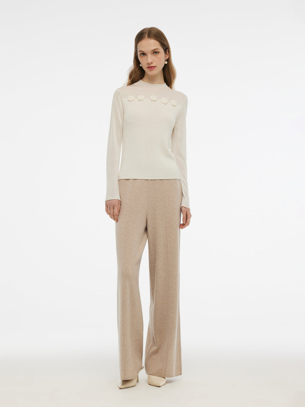 Tencel Wool Blend Women Flower Knit Top