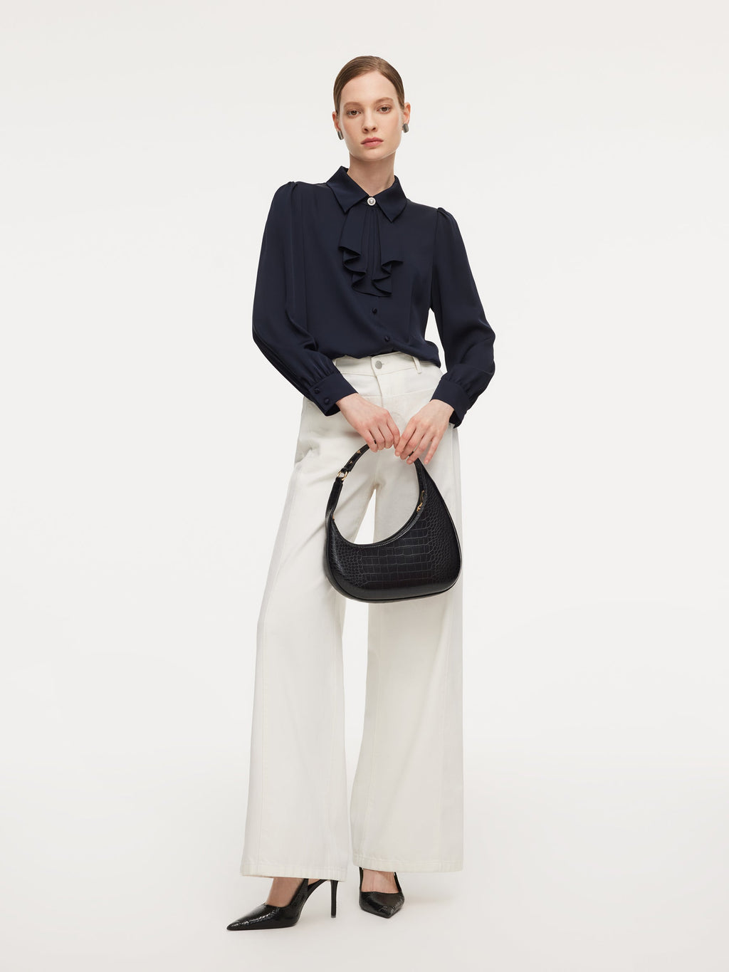 22MM Mulberry Silk Women Shirt With Detachable Ruffle Detail