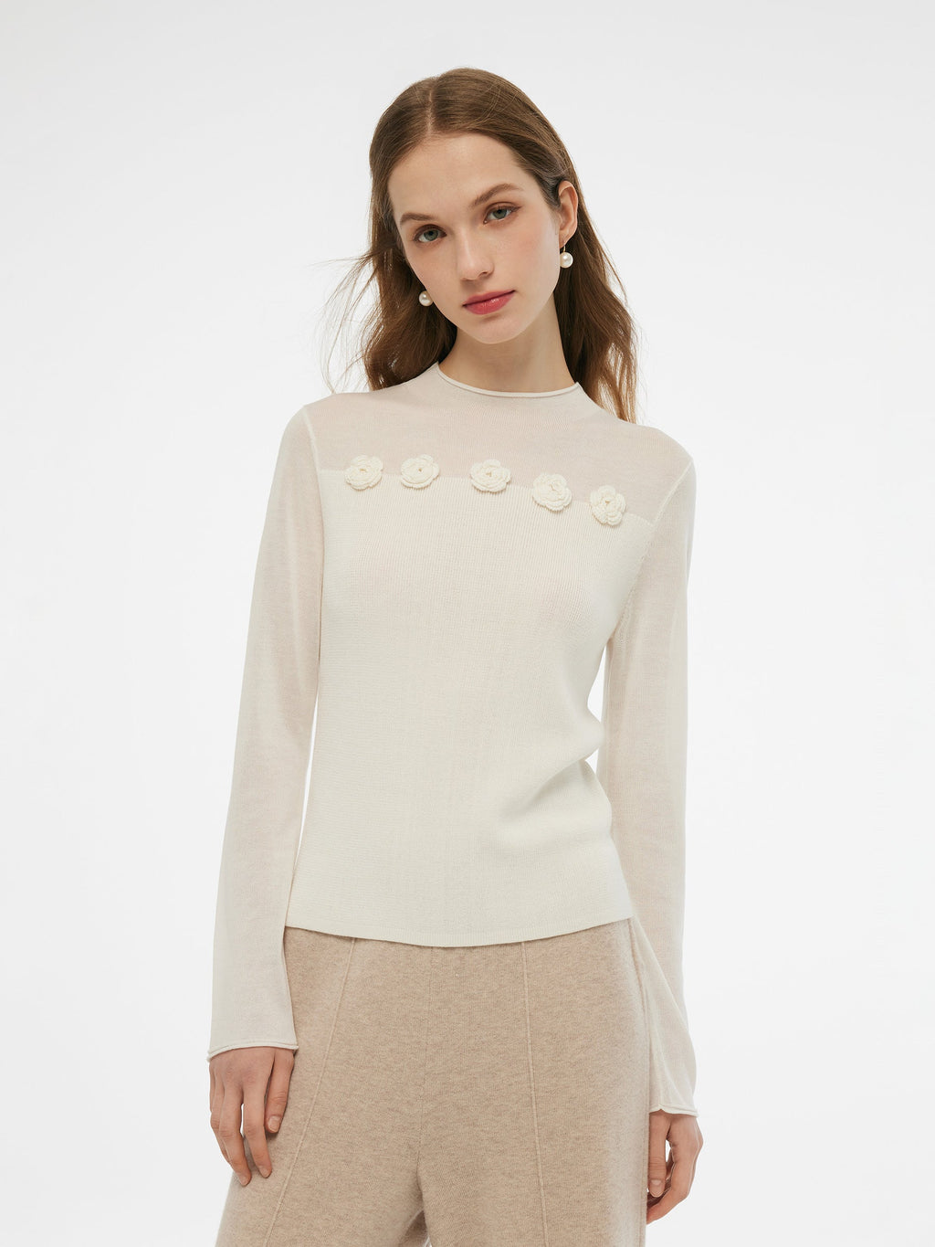 Tencel Wool Blend Women Flower Knit Top
