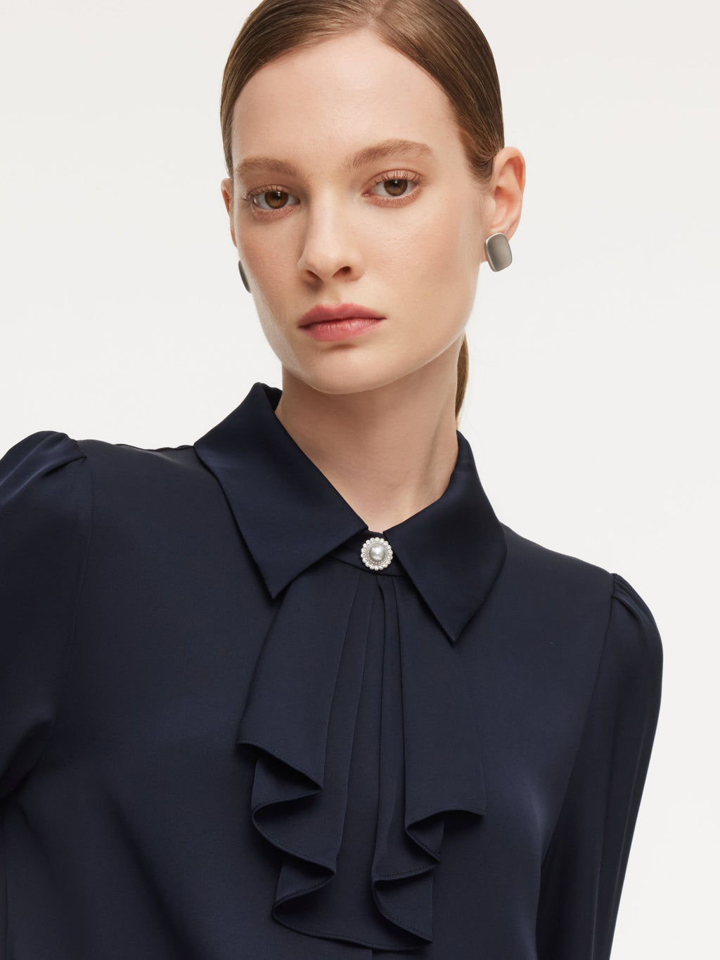 22MM Mulberry Silk Women Shirt With Detachable Ruffle Detail