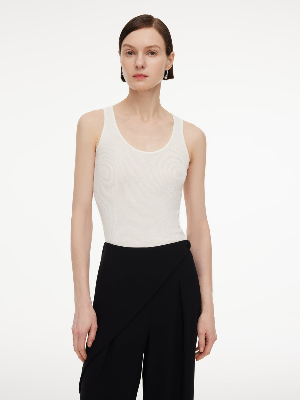Triacetate Tencel Blend Stripe Boat Neck Top And Tank Top Two-Piece Set