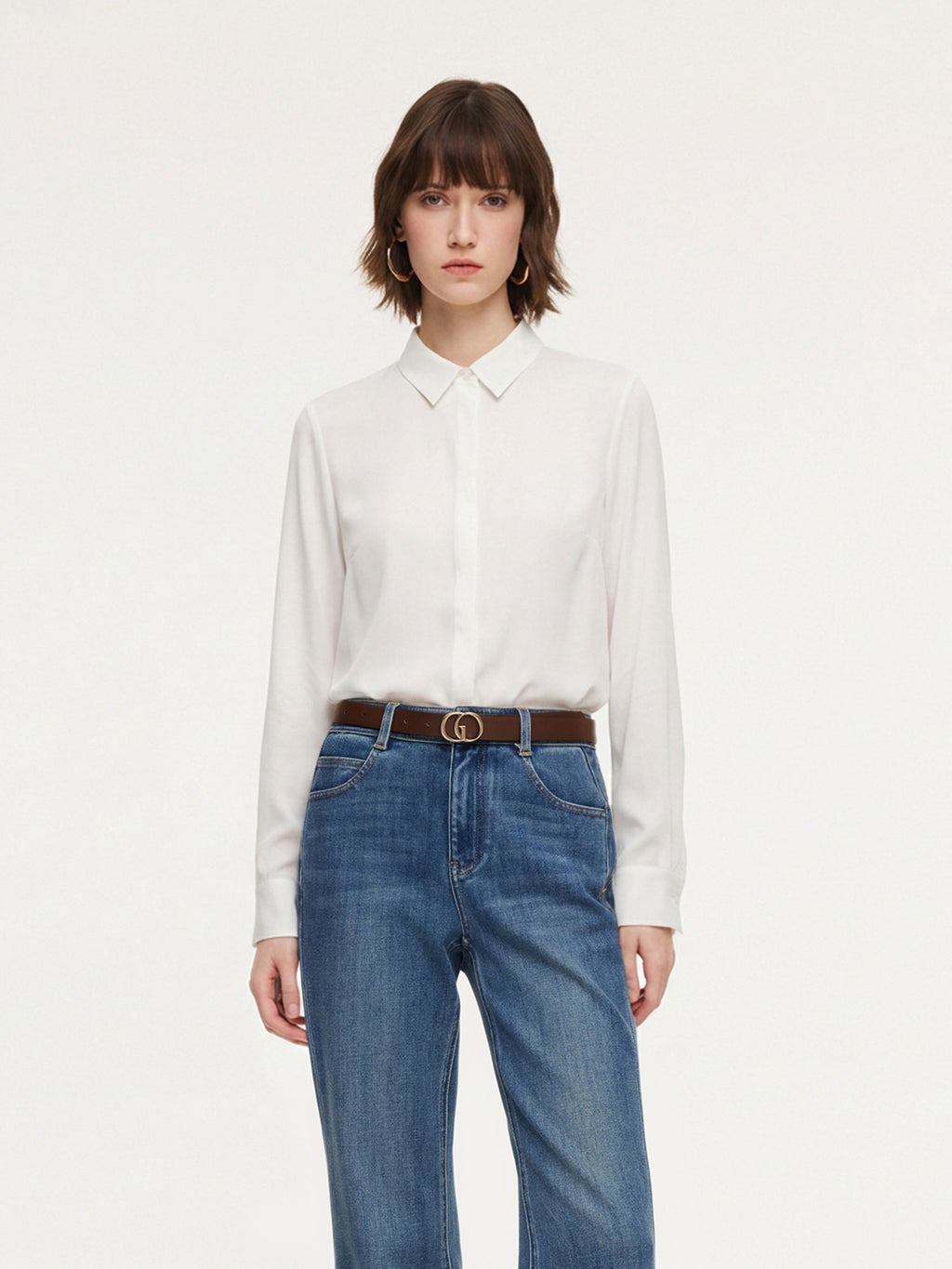 Acetate Blend H-Line Women Shirt