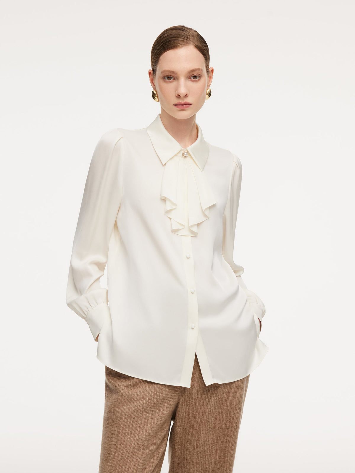 22MM Mulberry Silk Women Shirt With Detachable Ruffle Detail