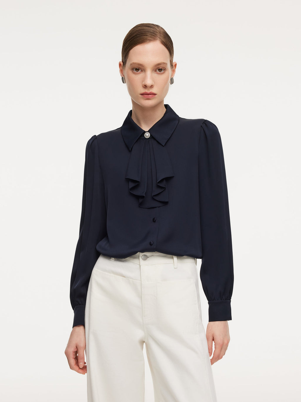 22MM Mulberry Silk Women Shirt With Detachable Ruffle Detail