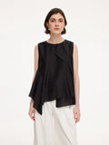 Lyocell Blend Black Ruffle-Detailing Women Tank Top