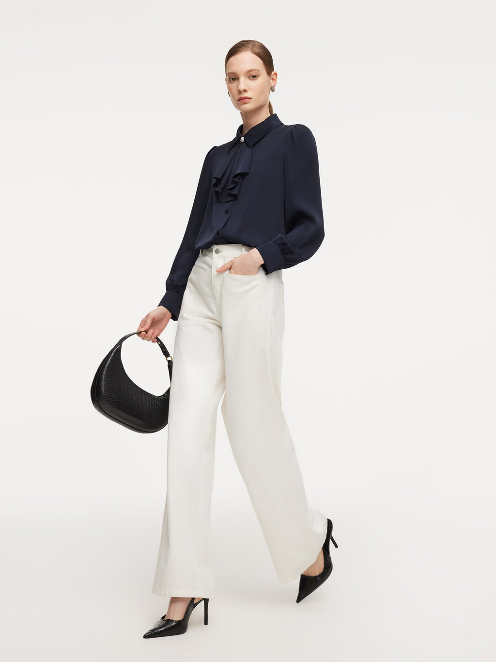 22MM Mulberry Silk Women Shirt With Detachable Ruffle Detail