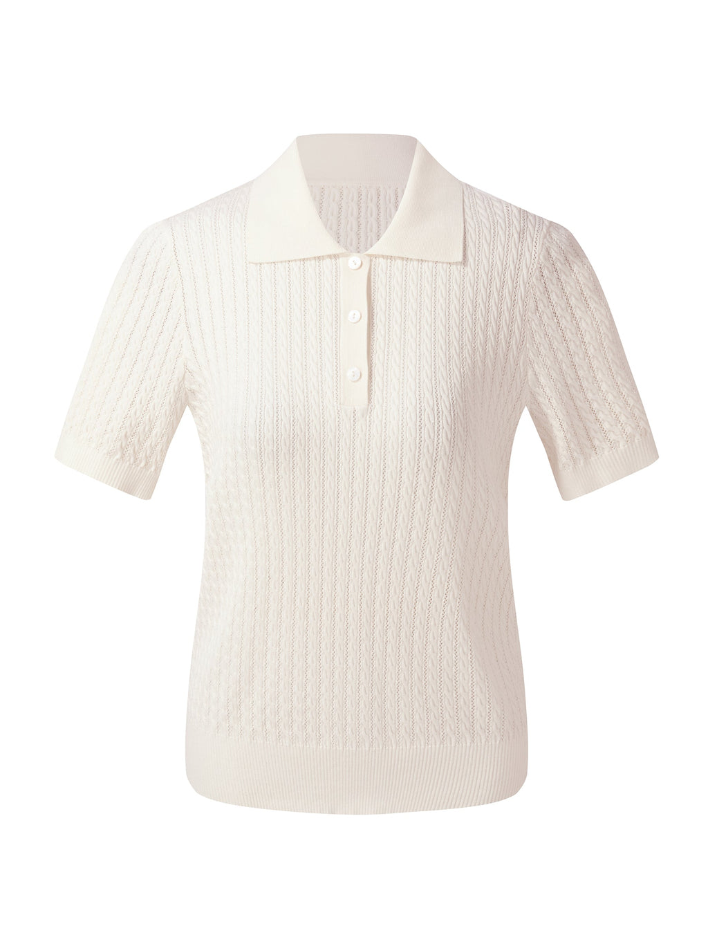 Tencel Blend Openwork Women Knit Polo Top