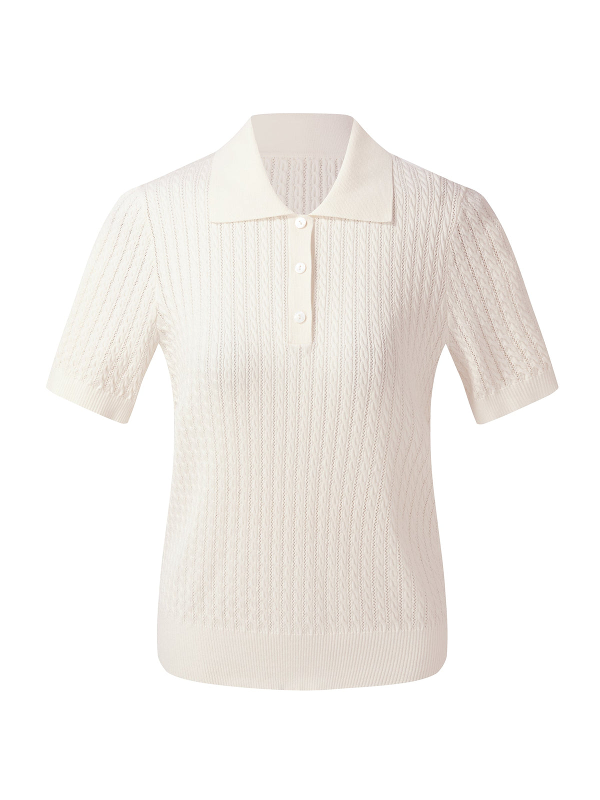 Tencel Blend Openwork Women Knit Polo Top