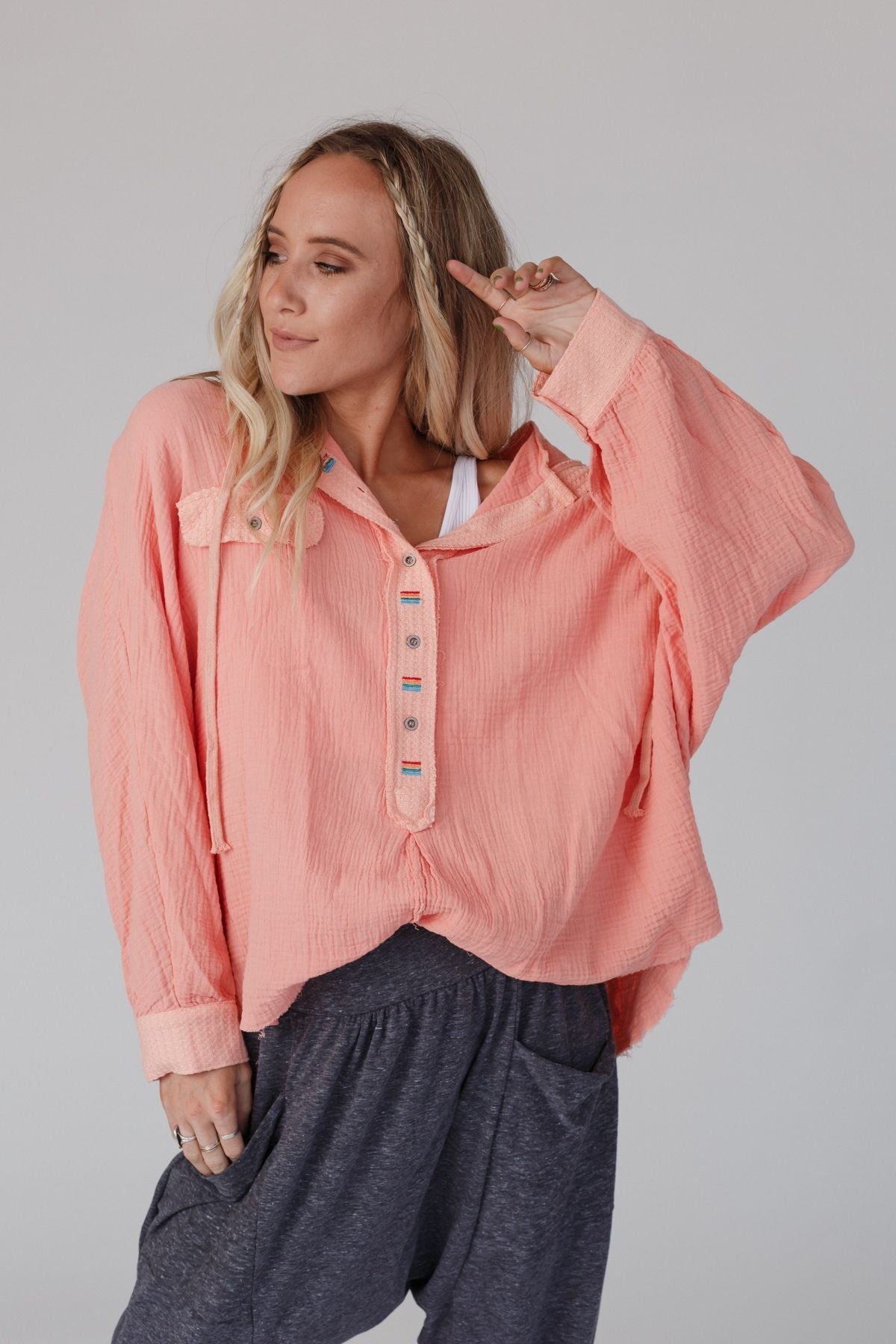 Bono Oversized Hoodie Top - Peach