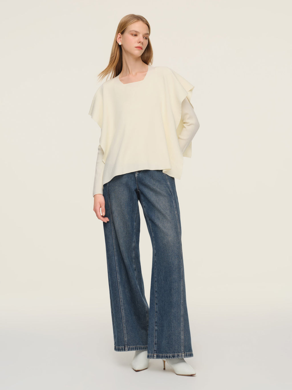 Tencel Wool Blend Women Knit Top With Pullover Cape