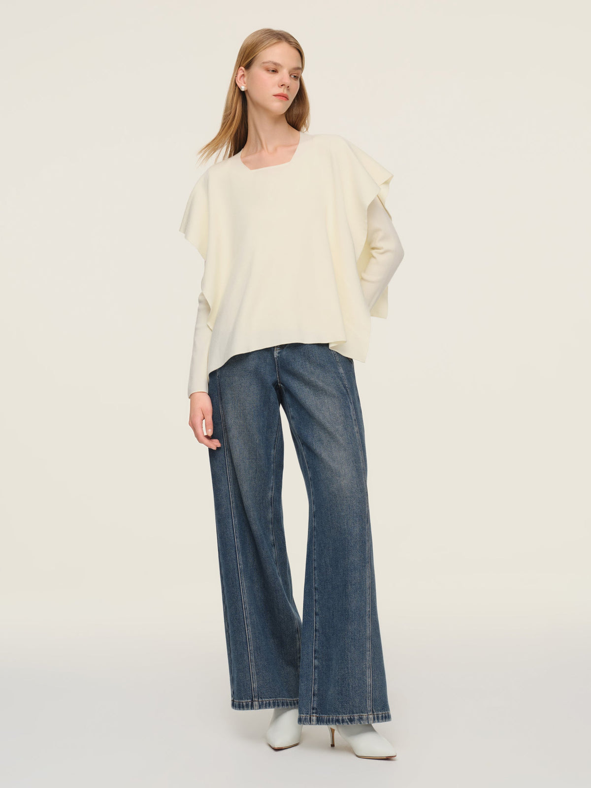 Tencel Wool Blend Women Knit Top With Pullover Cape