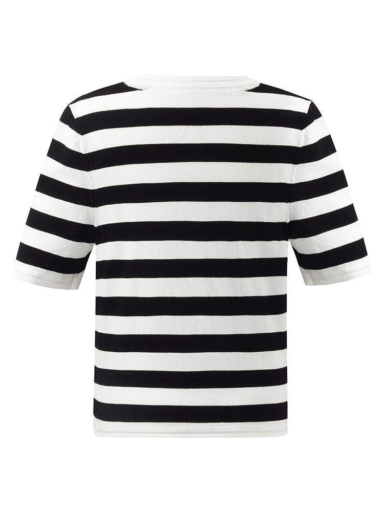Round Neck Striped Knitted Women Top