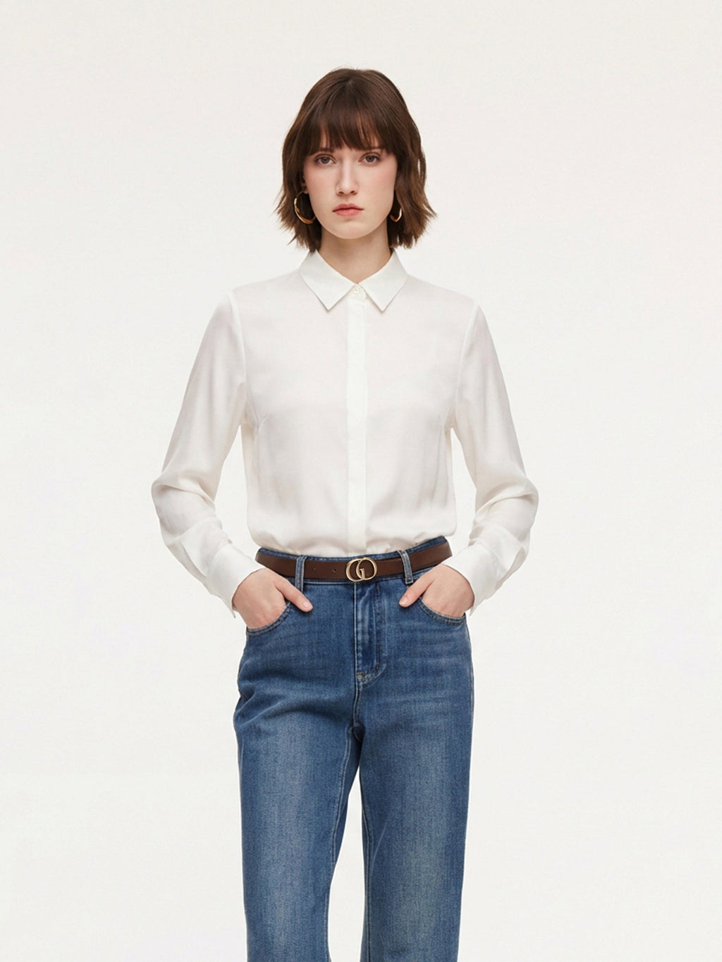 Acetate Blend H-Line Women Shirt