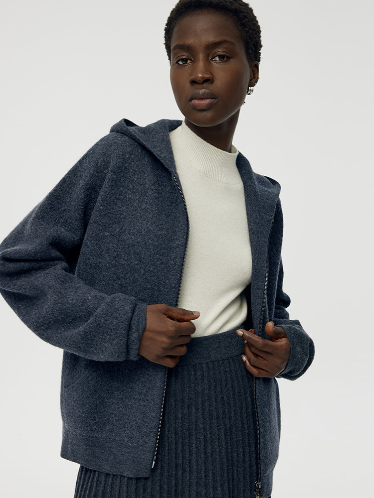 100% Brushed Wool Zip-Up Unisex Hoodie