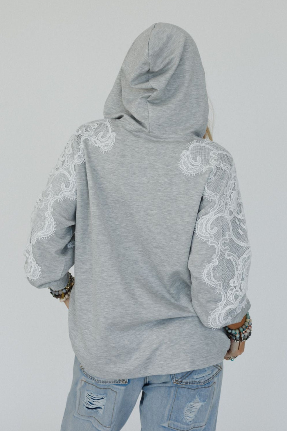 Laced in Love Hoodie Top - Heather Gray